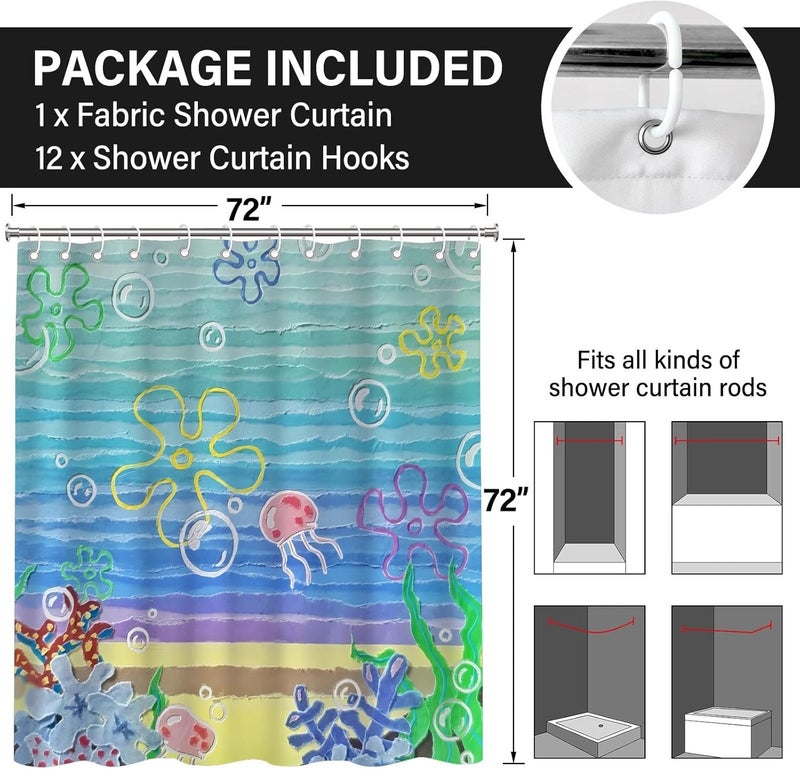TSLOVER Cute Beach Ocean Shower Curtain,Sea Ocean Anime Bathroom Curtain,Funny Cute Waterproof Fabric Shower Curtains for Bathroom,72x72 Inches - Image 2